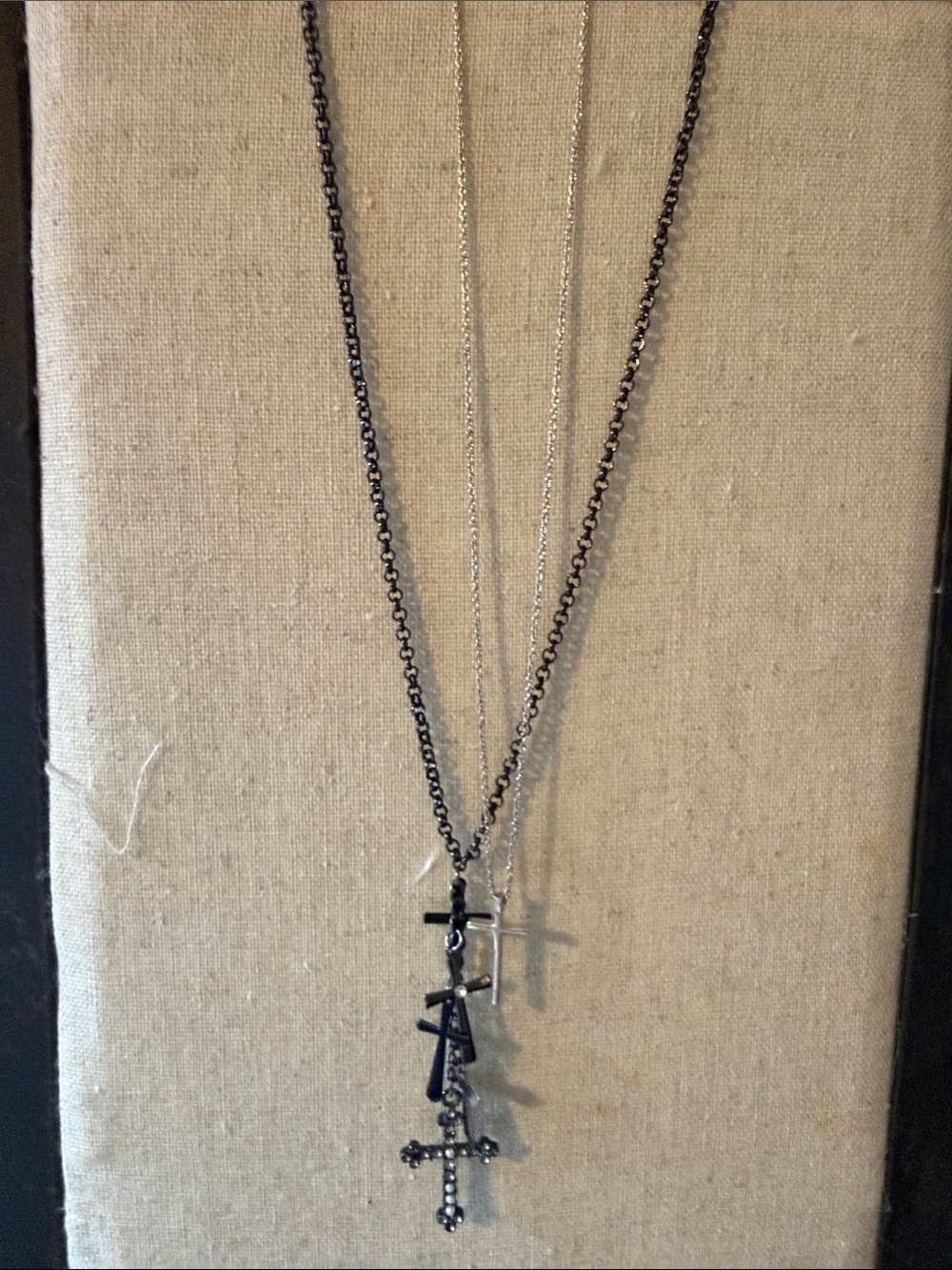 Layered Cross Necklace Set- Black & Silver